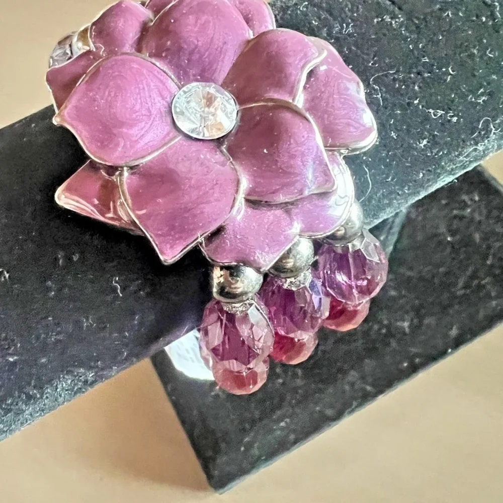 New York‎ & Company Purple Flower Stretch Bracelet Beaded Floral Statement Y2K